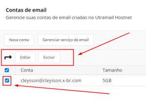 Captura de tela do Painel de Controle mostrando as opções para as contas de email